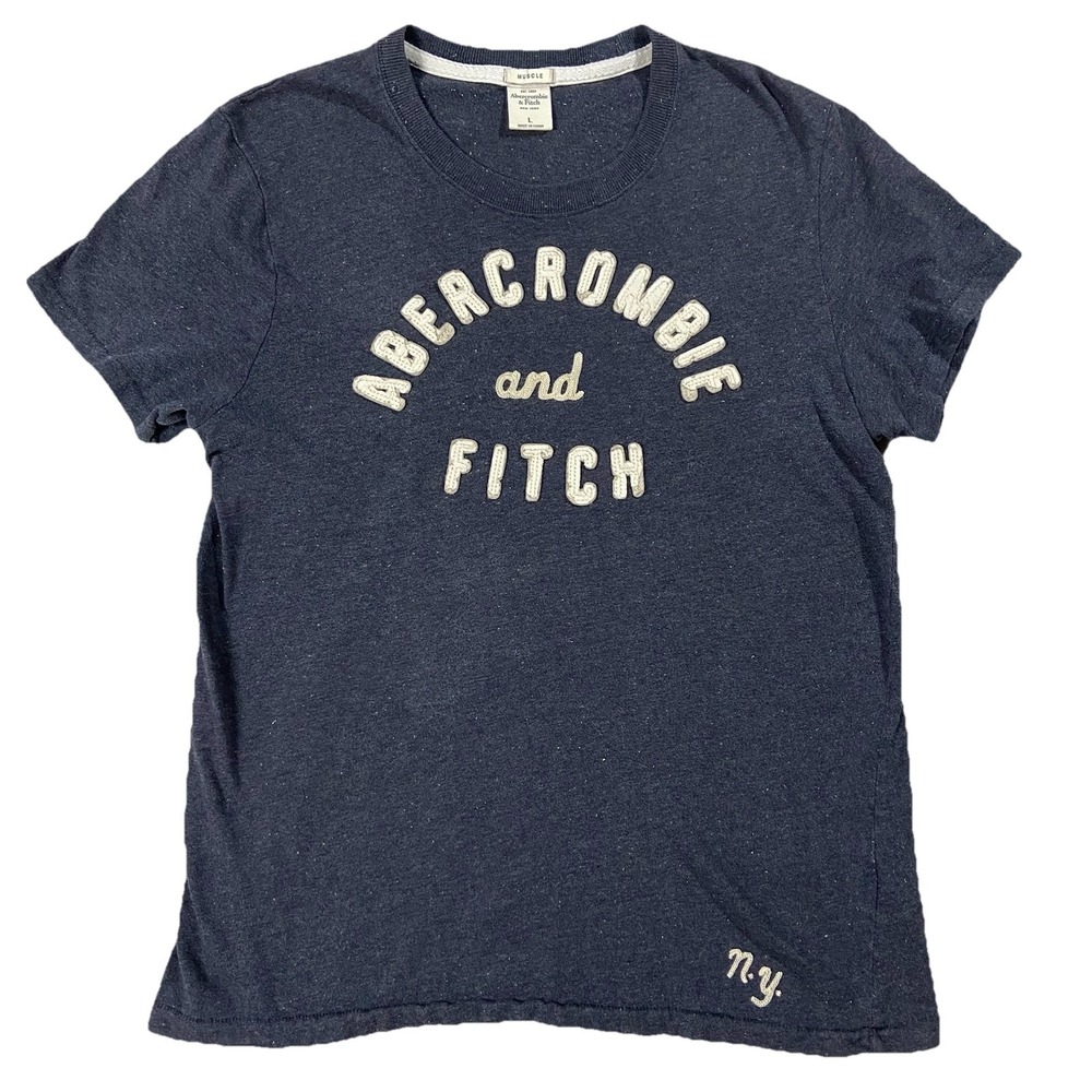 VTG Abercrombie & Fitch Short Sleeve Muscle Tee Puff Print Logo Gray Men's L Y2K